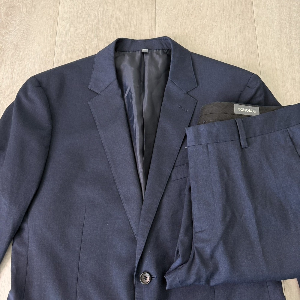 Bonobos Suit 40R Pants 33x30 Slim Fit Blue Wool Italy Mens Career Tailored Fit